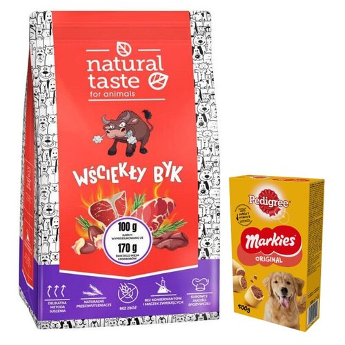 Karma dla psa NATURAL TASTE Wściekły Byk 5 kg + Przysmak dla psa PEDIGREE Markies 500 g