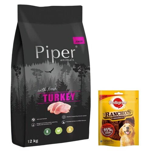 Karma dla psa PIPER Junior z indykiem 12 kg + Przysmak dla psa PEDIGREE Ranchos Originals Wołowina 70 g