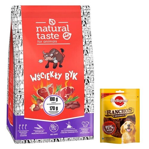 Karma dla psa NATURAL TASTE Wściekły Byk 5 kg + Przysmak dla psa PEDIGREE Ranchos Originals Wołowina 70 g
