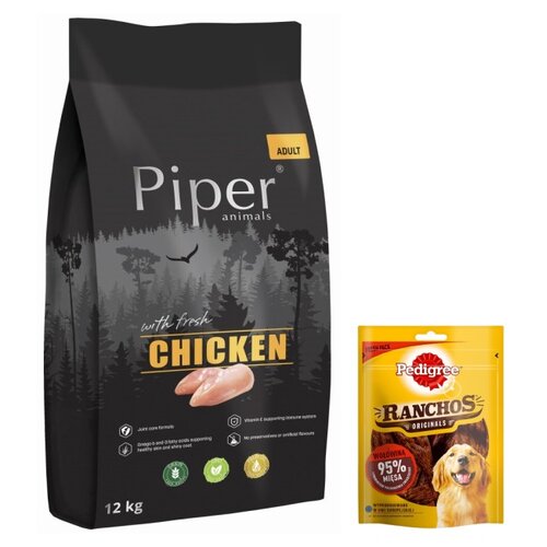 Karma dla psa PIPER Animals z kurczakiem 12 kg + Przysmak dla psa PEDIGREE Ranchos Originals Wołowina 70 g