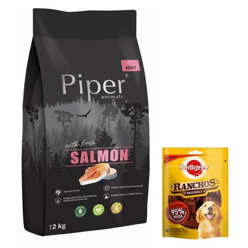 Karma dla psa PIPER Animals z łososiem 12 kg + Przysmak dla psa PEDIGREE Ranchos Originals Wołowina 70 g