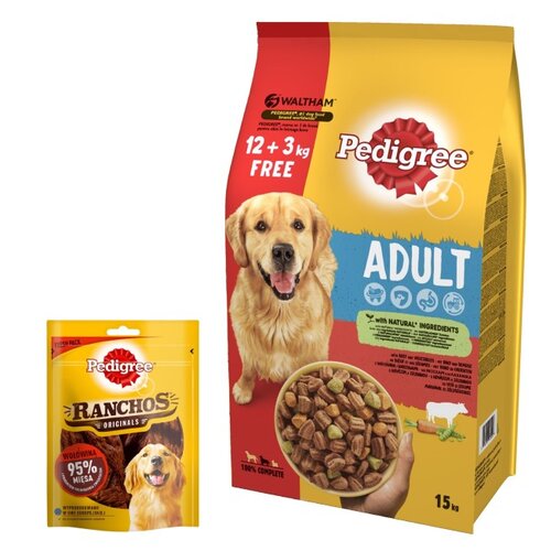 Karma dla psa PEDIGREE Wołowina 15 kg + Przysmak dla psa PEDIGREE Ranchos Originals Wołowina 70 g