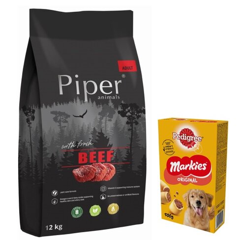 Karma dla psa PIPER Animals z wołowiną 12 kg + Przysmak dla psa PEDIGREE Markies 500 g