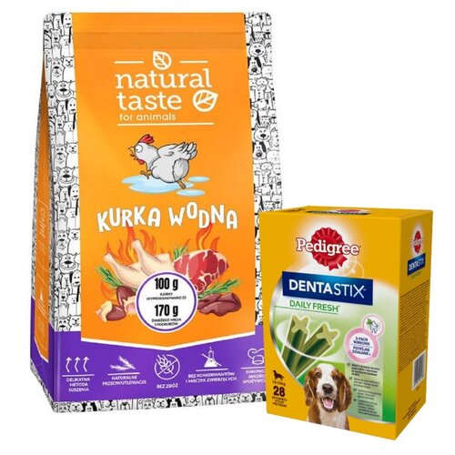 Karma dla psa NATURAL TASTE Kurka Wodna 5 kg + Przysmak dla psa PEDIGREE Dentastix Daily Fresh (4 x 180 g)