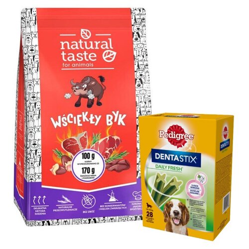 Karma dla psa NATURAL TASTE Wściekły Byk 5 kg + Przysmak dla psa PEDIGREE Dentastix Daily Fresh (4 x 180 g)