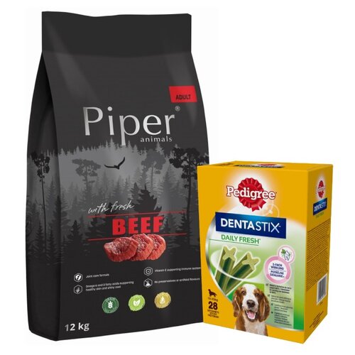 Karma dla psa PIPER Animals z wołowiną 12 kg + Przysmak dla psa PEDIGREE Dentastix Daily Fresh (4 x 180 g)