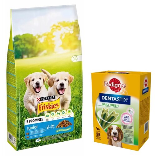 FRISKIES Junior Vitafit Kurczak z warzywami 15 kg Przysmak dla psa PEDIGREE Dentastix Daily Fresh 4 x 180 g Karma dla psa niskie ceny i opinie w Media Expert