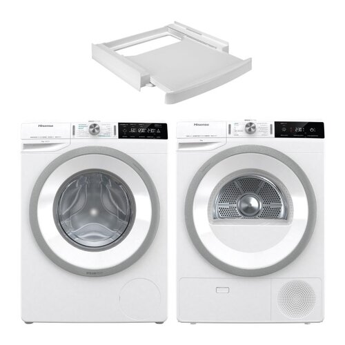 Pralka HISENSE MHW820ION 8kg 1200 obr + Suszarka HISENSE MHD830 + Łącznik uniwersalny WPRO SKS101 z wysuwaną półką