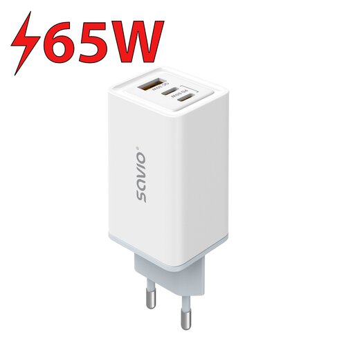 Ładowarka sieciowa SAVIO LA-07 GaN 65W Biały