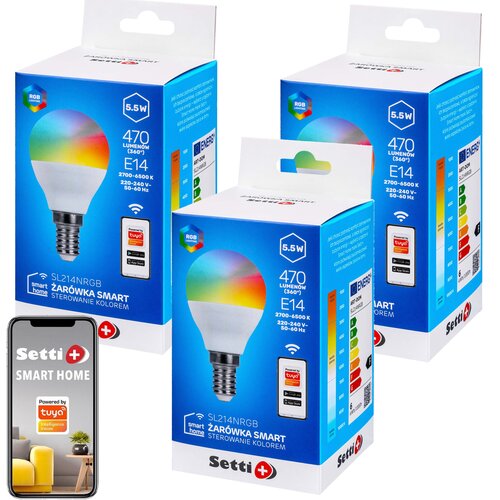 Inteligentna żarówka LED SETTI+ SL214NRGB 5.5W E14 Wi-Fi (3 sztuki)
