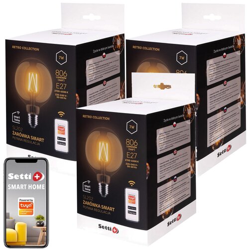 Inteligentna żarówka LED SETTI+ SL202 7W E27 WiFi (3 sztuki)