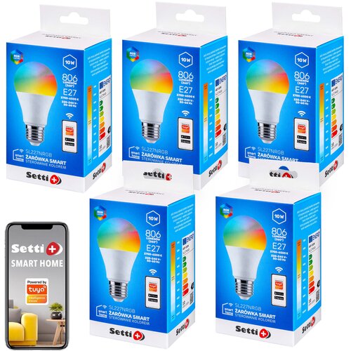 Inteligentna żarówka LED SETTI+ SL227NRGB 10W E27 Wi-Fi (5 sztuk)