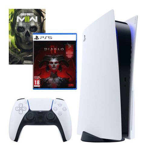 Konsola SONY PlayStation 5 + Call of Duty: Modern Warfare II (klucz aktywacyjny) + Diablo IV Gra PS5