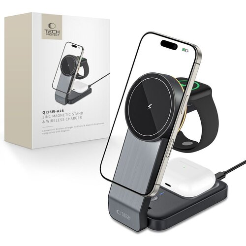 Ładowarka indukcyjna TECH-PROTECT QI15W-A28 3w1 MagSafe Wireless Czarny