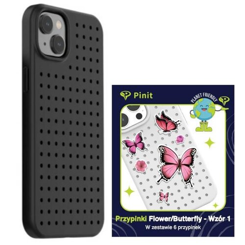 Etui PINIT Dynamic do Apple iPhone 14 Czarny + Pinit Flower/Butterfly Pin (Wzór 1)