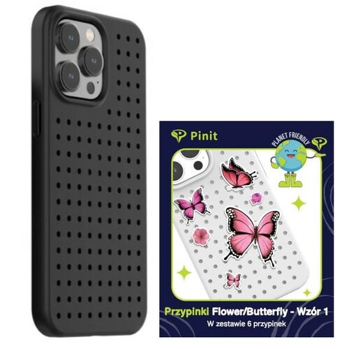 Etui PINIT Dynamic do Apple iPhone 14 Pro Max Czarny + Pinit Flower/Butterfly Pin (Wzór 1)
