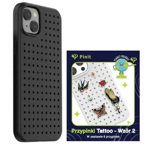 Etui PINIT Dynamic do Apple iPhone 14 Czarny + Pinit Tattoo Pin (Wzór 2)
