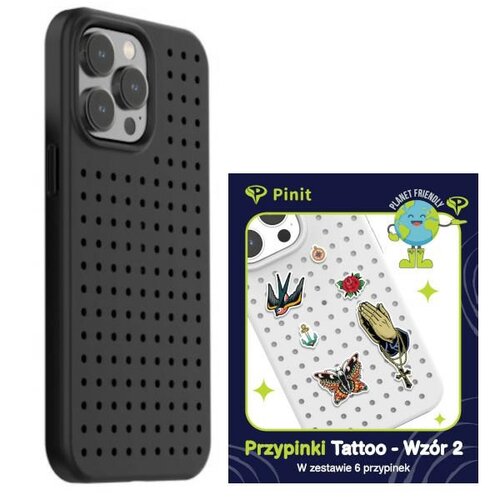 Etui PINIT Dynamic do Apple iPhone 14 Pro Max Czarny + Pinit Tattoo Pin (Wzór 2)