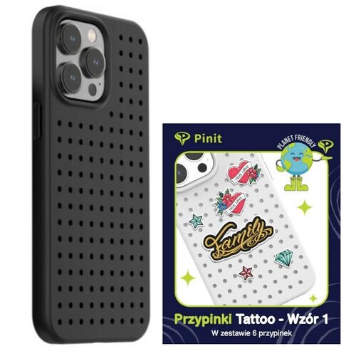 Etui PINIT Dynamic do Apple iPhone 14 Pro Max Czarny + Pinit Tatoo Pin (Wzór 1)