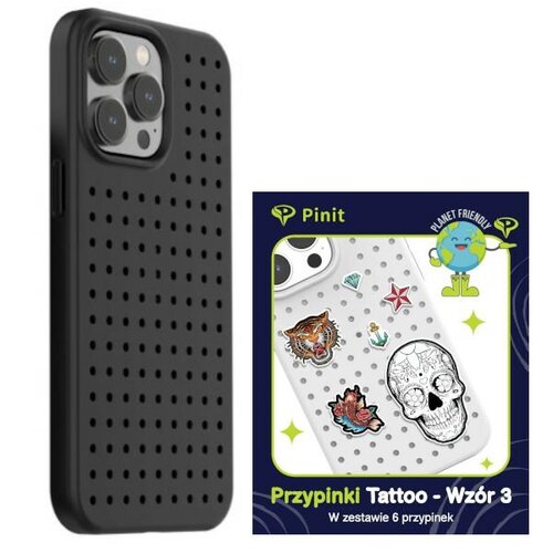 Etui PINIT Dynamic do Apple iPhone 14 Pro Max Czarny + Pinit Tattoo Pin (Wzór 3)