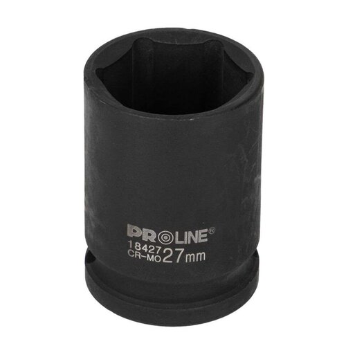 Czarna nasadka udarowa z widocznym napisem "PROLINE® 18427 CR-MO 27 mm" na powierzchni. Produkt ma cylindryczny kształt z sześciokątnym otworem.