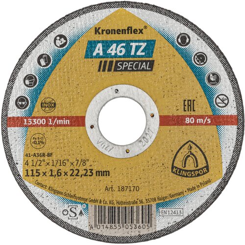 Tarcza do cięcia KLINGSPOR A46 TZ Special 187170 115 mm