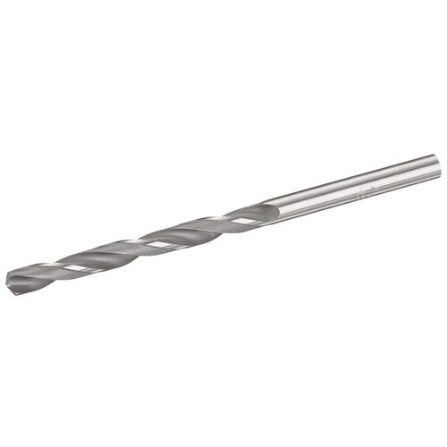 Na zdjęciu znajduje się metalowe wiertło o spiralnym kształcie, z gładkim trzonkiem. Produkt jest jednolicie srebrny i nie zawiera żadnych widocznych napisów ani logo.