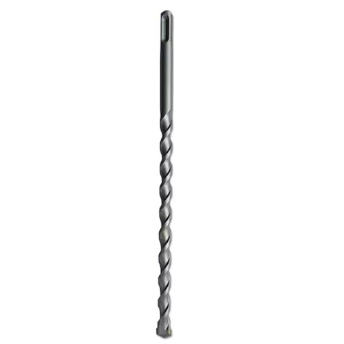 Zdjęcie przedstawia metalowe wiertło o spiralnym kształcie, z gładkim, ciemnym uchwytem na górze. Produkt ma jednolitą, srebrzystą powierzchnię.