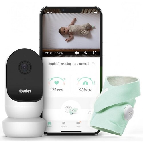 Niania elektroniczna OWLET Cam 2 & Smart Sock 3 monitor oddechu Miętowy