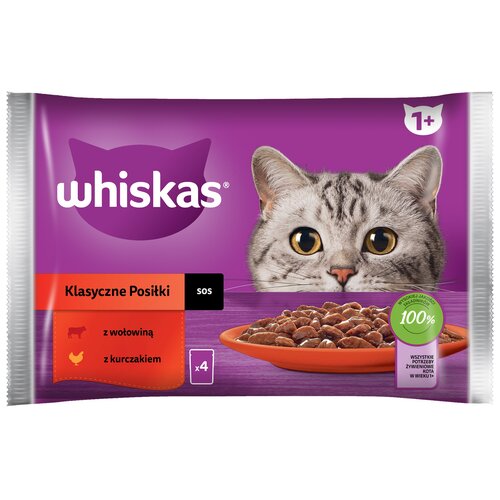 Karma dla kota WHISKAS Klasyczne Posiłki Wołowina z kurczakiem (4 x 85 g)