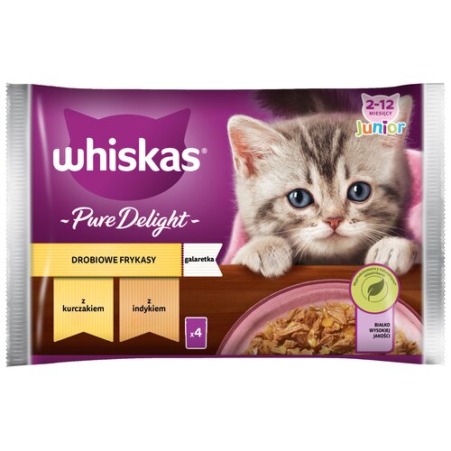 Karma dla kota WHISKAS Pure Delight Junior Drobiowe Frykasy w galaretce (4 x 85 g)