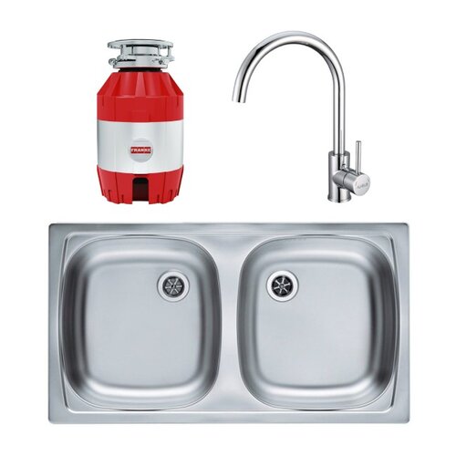 Zlewozmywak ALVEUS Basic 160 mały odpływ 1,5 Len + Bateria ALVEUS Roxa 2090400 Chrom + Młynek do rozdrabniania odpadów FRANKE Turbo Elite TE-50 134.0535.229