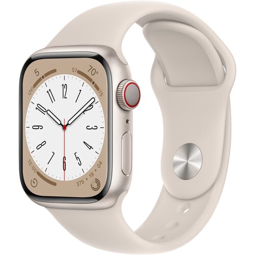 U APPLE Watch 8 GPS + Cellular 41mm koperta z aluminium (księżycowa poświata) + pasek sportowy (księżycowa poświata)