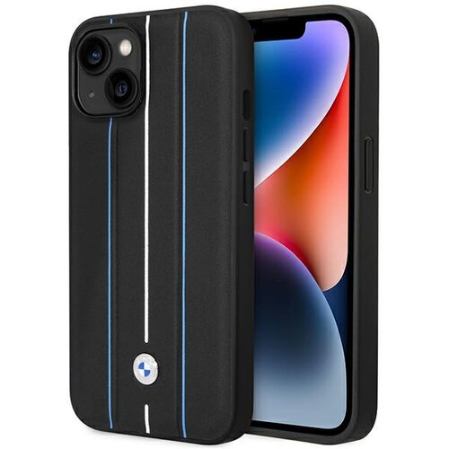 Etui BMW Leather Stamp Blue Line do Apple iPhone 14 Czarny