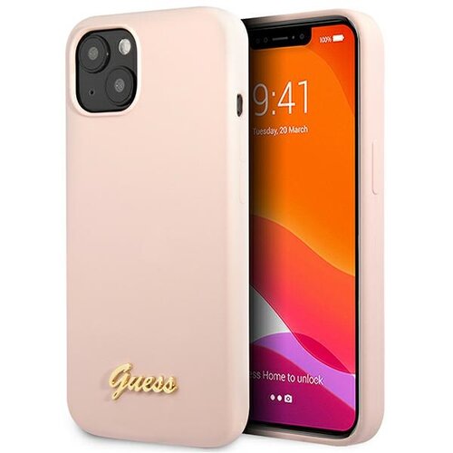 Etui GUESS Silicone Script Gold Vintage Logo do Apple iPhone 13 Jasnoróżowy