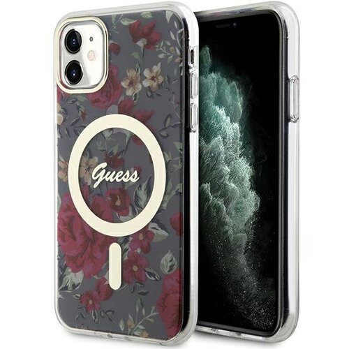 Etui GUESS Flower MagSafe do Apple iPhone 11/Xr Zielony