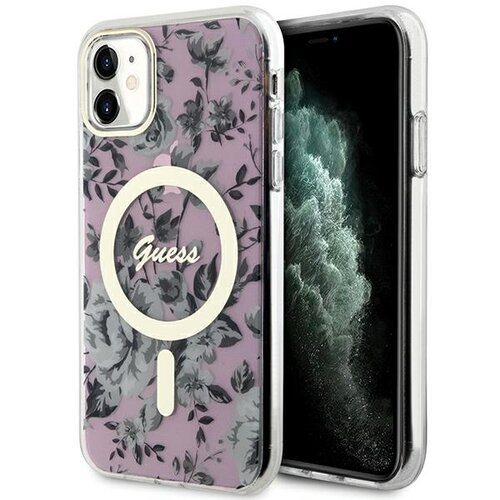 Etui GUESS Flower MagSafe do Apple iPhone 11/Xr Różowy