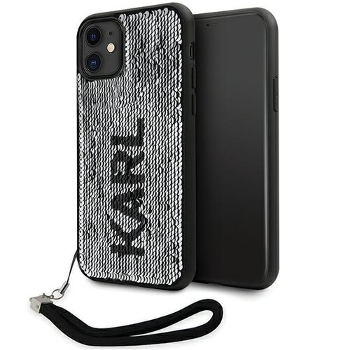 Etui KARL LAGERFELD Sequins Cord do Apple iPhone 11/Xr Srebrny