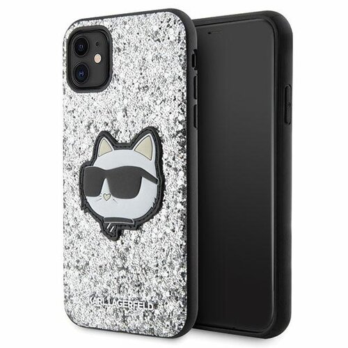 Etui KARL LAGERFELD Glitter Choupette Patch do Apple iPhone 11/Xr Srebrny