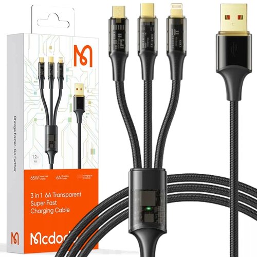 Kabel USB - USB-C/Lightning/Micro USB MCDODO CA-3330 1.2 m Czarny