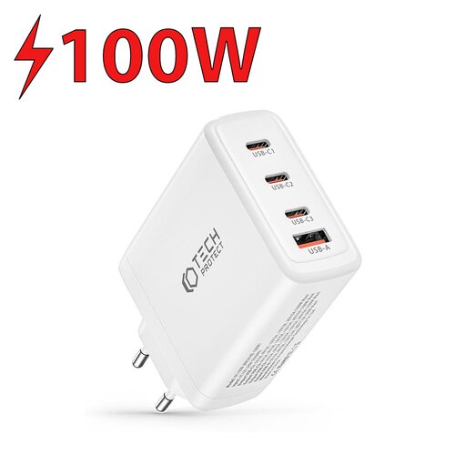 Ładowarka sieciowa TECH-PROTECT GaN 100W Biały