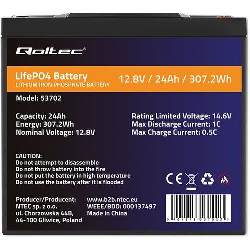 Akumulator QOLTEC 53702 24Ah 12.8V