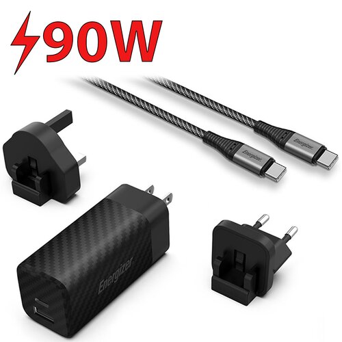 Ładowarka sieciowa ENERGIZER Ultimate Multiplug (USA - Europa/Wielka Brytania) GaN 90W PD Czarny