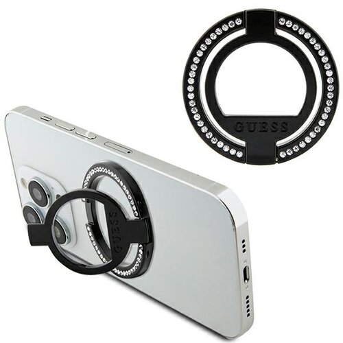 Uchwyt i podstawka GUESS MagSafe Ring Stand with Rhinestones Czarny