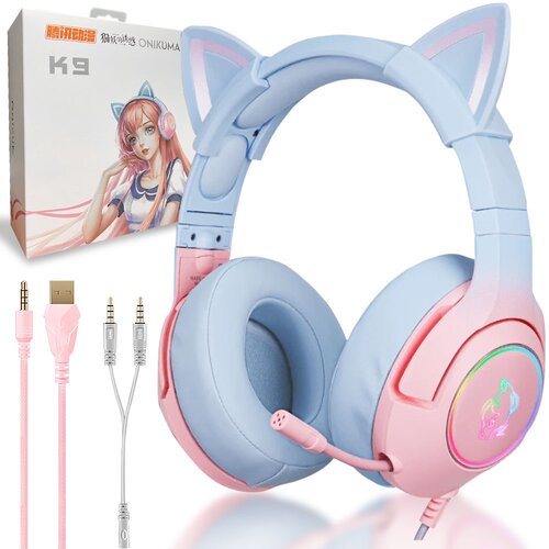 Słuchawki ONIKUMA K9 Cat RGB Różowo-niebieski