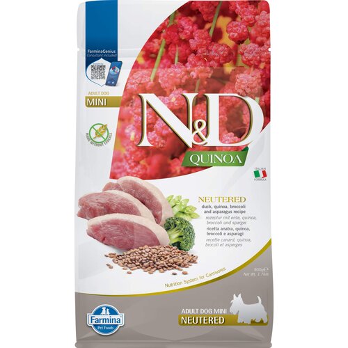 Karma dla psa FARMINA N&D Quinoa Neutered Kaczka z brokułami i szparagami Adult Mini 800 gr