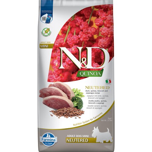 Karma dla psa FARMINA N&D Quinoa Neutered Kaczka z brokułami i szparagami Adult Mini 7 kg