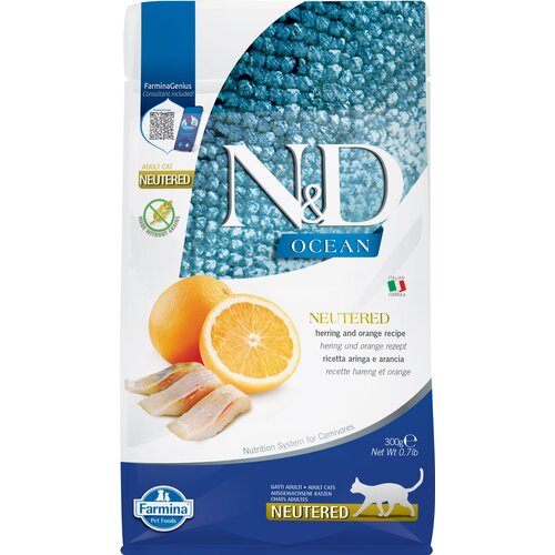 Karma dla kota FARMINA N&D Ocean Neutered Śledź i Pomarańcza Adult 300 g