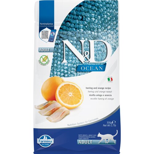 Karma dla kota FARMINA N&D Ocean Śledź i Pomarańcza Adult 300 g