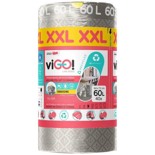 Worki na śmieci VIGO XXL 60 L (40 sztuk) Srebrny